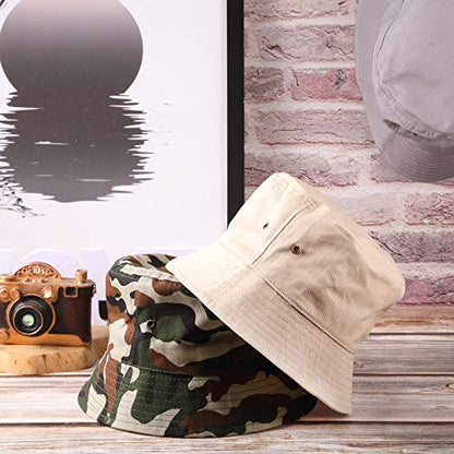 SATINIOR 4 Pcs Bucket Hat Summer Cotton - color: Camouflage, Khaki, Light Grey, Navy Blue, size: Large