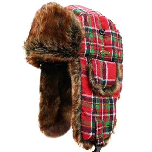 Unisex Winter Trapper Hat Cold Proof Keep Warm Hat with Ear Flaps for Hunting Skiing Trooper Outdoor Activities - color: Candy Series-red&green, size: Medium-Large