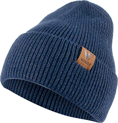 Vgogfly Beanie Men Slouchy Knit Skull Cap Warm Stocking Hats Guys Women Striped Winter Beanie Hat Cuffed Plain Hat - color: Navy