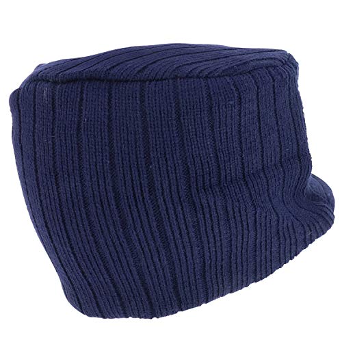 Armycrew Flat Top Army Style Knitted Visored Beanie Cap - color: Navy