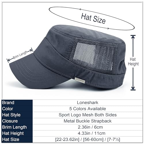 Loneshark Water Resistant Military Hat Quick Dry Cadet Cap Army Flat Top - color: Sport-logo-w-mesh-grey