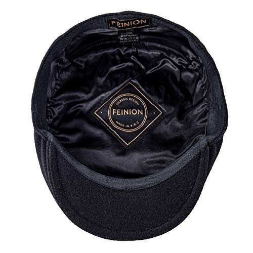 FEINION Men's Wool Tweed Newsboy Ivy Cap Gatsby Golf Flat Hat - color: Black, size: 7 1/4
