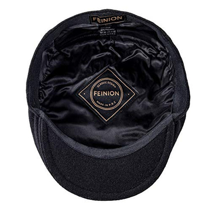 FEINION Men's Wool Tweed Newsboy Ivy Cap Gatsby Golf Flat Hat - color: Black, size: 7 1/4