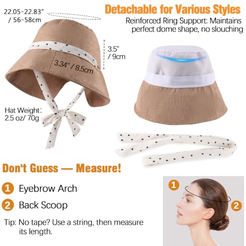 Babalet Linen Blend Sun Hat for Women Wide Brim Beach Bucket Hat - color: Khaki- Ponytail Opening