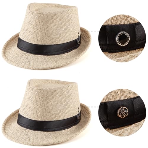 XL Straw Fedora Hats for Men Summer Trilby Beach Travel Panama Casual 7 1/2 - color: S001 Beige