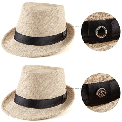 XL Straw Fedora Hats for Men Summer Trilby Beach Travel Panama Casual 7 1/2 - color: S001 Beige