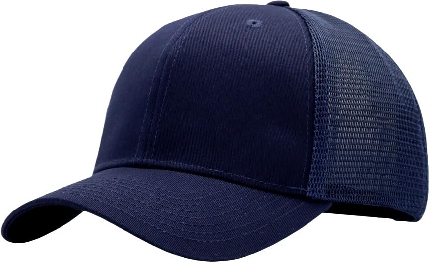 Mens Mesh Snapback Trucker Hat Baseball Cap, Fits OSFM&XXL Head - color: Curved Navy, size: Medium-Large