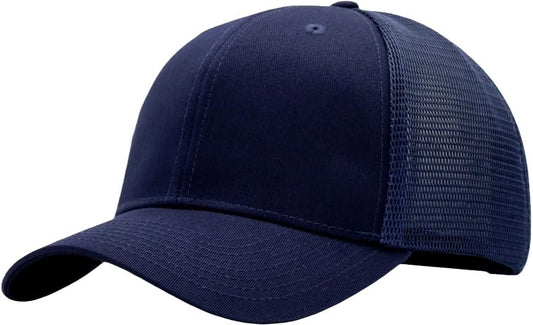 Mens Mesh Snapback Trucker Hat Baseball Cap, Fits OSFM&XXL Head - color: Curved Navy, size: Medium-Large