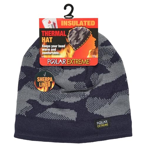 Polar Extreme Men's Sherpa-Lined Knit Winter Hat – Warm, Gift for Dad, Cold Weather - color: Navy Camo