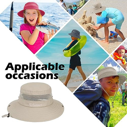 Century Star Outdoor Kids Sun Hat UPF 50+ Quick Dry Adjustable Bucket Hat Windproof Waterproof Beach Fishing Safari Hat - color: 2pcs Dark Grey & Sky Blue