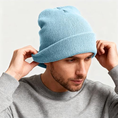 ZOORON Beanie for Men Women Warm Winter Hat Unisex Soft Knit Cuffed Beanie - color: Light Blue