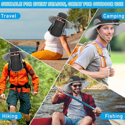 Berlune Solar Fan Hat Wide Brim with Neck Flap UPF 50+ - color: Dark Grey