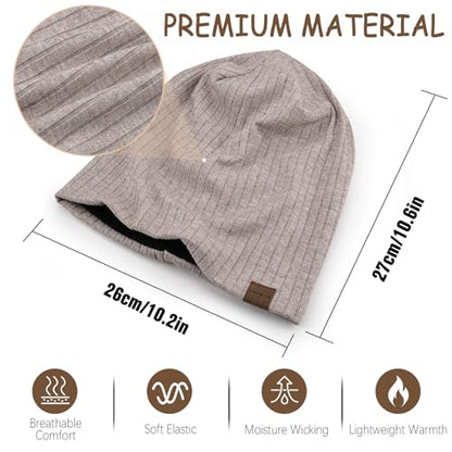 HAMUNI Slouchy Beanie for Men Women Soft Lightweight Chemo Headwear - color: Black+khaki