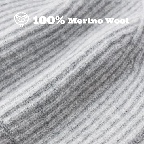 ACUSHLA 100% Merino Wool Beanie for Men & Women Knit Winter Hat Skull Cap - color: White Gray, size: Medium-Large