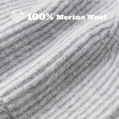 ACUSHLA 100% Merino Wool Beanie for Men & Women Knit Winter Hat Skull Cap - color: White Gray, size: Medium-Large