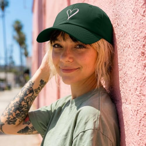 Hand Drawn Heart Hat Womens Embroidered Baseball Cap - color: Dark Green