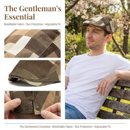 GIBZ Men's Plaid Newsboy Cap Retro Driving Flat Hat Adjustable - color: Blue