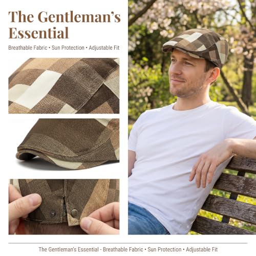 GIBZ Men's Plaid Newsboy Cap Retro Driving Flat Hat Adjustable - color: Green