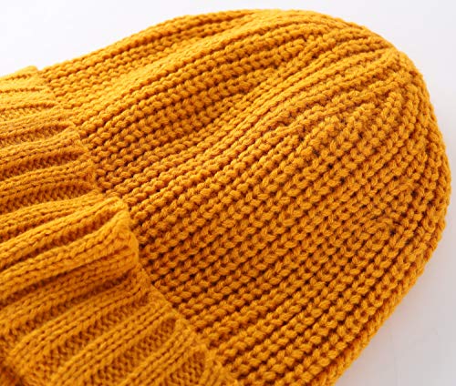 Home Prefer Men's Winter Hat Thick Knit Beanie Cap with Visor Newsboy Beanie Hat - color: Golden Yellow