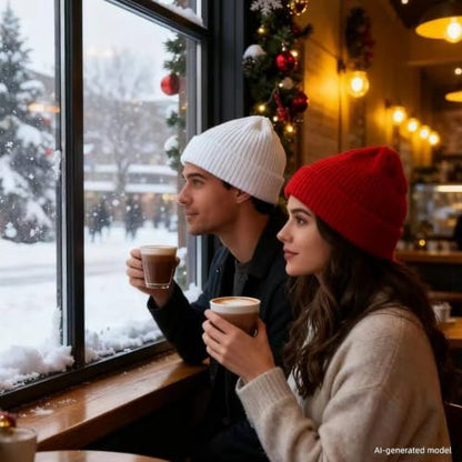 Red Ribbed Knit Beanie Cuffed Winter Hat Soft Warm Skull Cap for Men Women Adults - color: Milky White