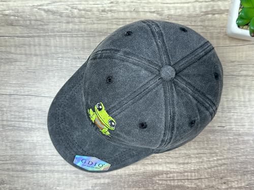 Adjustable Embroidery Animal Baseball Hat for Kid Toddler Child - color: Frog (Washed Black)