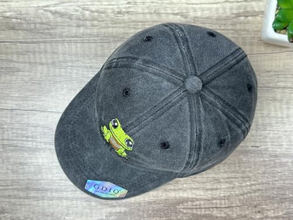Adjustable Embroidery Animal Baseball Hat for Kid Toddler Child - color: Frog (Washed Black)