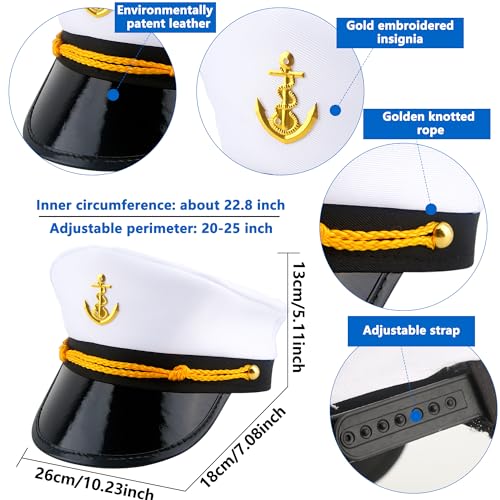 8 Pieces Captain Hats Adjustable White Sailors Navy Marine Admiral Caps for Yacht Theme Party Costume Accessory - color: Style 9