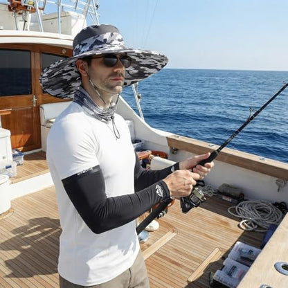 Wide Brim Sun Hat for Men Women UV Protection Bucket Fishing Hats - color: Black-white Camo
