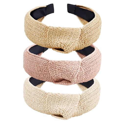 3 Pcs Straw Headbands Bohemian Wide Headband Summer Woven Hair Head for Woman Hair Accessories