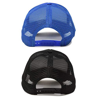 DALIX Solid Blank Trucker Hats Caps 2 Pack - color: Black and Royal Blue