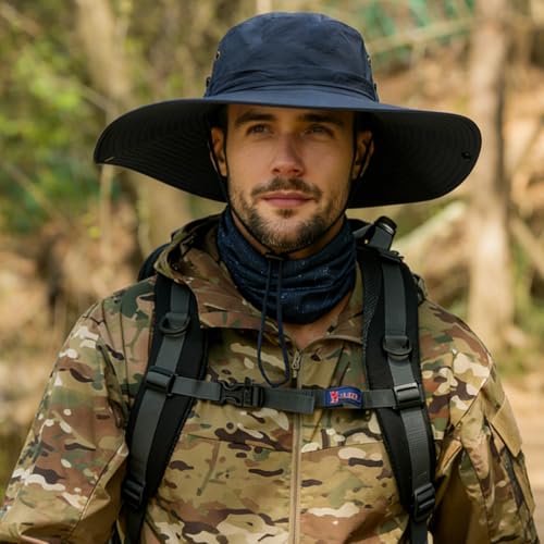 Super Wide Brim Sun Hat for Men/Women–UPF 50+ UV Protection, Large Bucket Hat for Fishing, Hiking, Gardening - color: U044 Navy Blue, size: X-Large