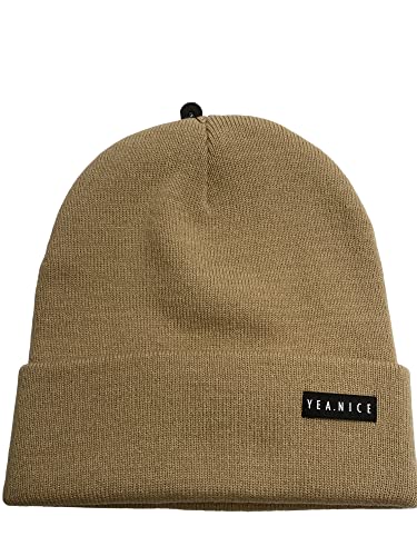 Yea.Nice Legend Knit Folded Beanie Hat in Tan