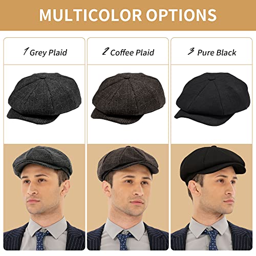POUDAY Newsboy Cap for Men - Irish Newsies Cabbie Hat - Flat Winter Hat - color: Plaid-coffee, size: Medium