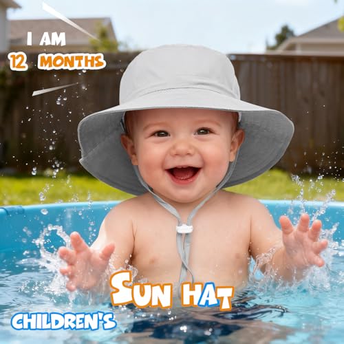 Baby Toddler Sun Hat,Boys Girls Adjustable Bucket Hat for Kids UPF 50+ Sun Protective Child Summer Beach Hats 0-5 Years - color: White & Gray -2pcs, size: 2-5T