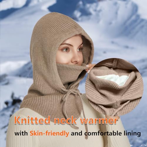 Knit Balaclava for Women Winter Hats Ski Mask Face Cover Neck Warmer - color: B-camel