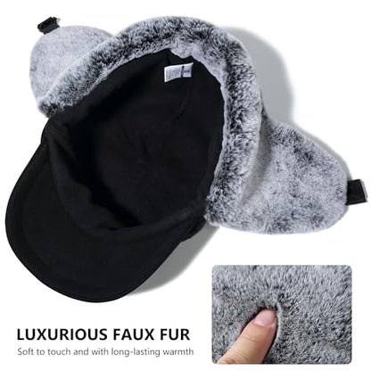 GADIEMKENSD Unisex Winter Wool Baseball Cap with Faux Fur Lined Ear Flaps, Trapper Hat with Reflective Line - color: Black