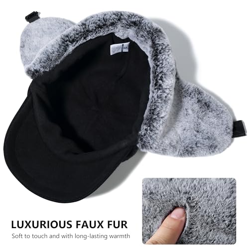 GADIEMKENSD Unisex Winter Wool Baseball Cap with Faux Fur Lined Ear Flaps, Trapper Hat with Reflective Line - color: Black