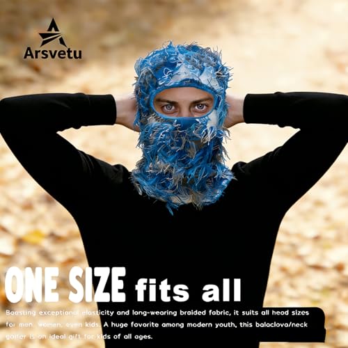 Distressed Ski Mask Balaclava, Yeat Shiesty Knitted Full-Face Mask - color: Camoblue