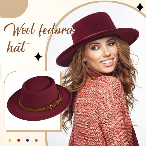 Hercicy Wool Fedora Hat for Women - color: Black, Wine, Dark Blue, Dark Green