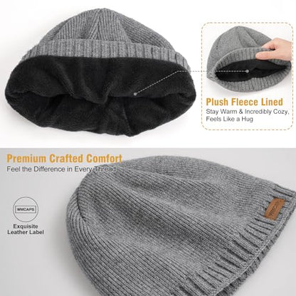 Wmcaps Fleece Lined Beanie for Men Women, Warm Winter Hat Soft Skull Cap - color: Slate Gray