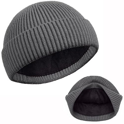 ROYBENS Swag Wool Knit Cuff Short Fisherman Beanie for Men Women Winter Hat - color: 1pcs-gray-thick Double Layer