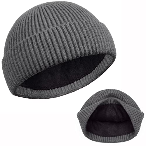 ROYBENS Swag Wool Knit Cuff Short Fisherman Beanie for Men Women Winter Hat - color: 1pcs-gray-thick Double Layer