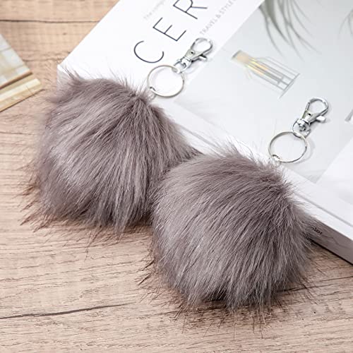 Tatuo 16 Pcs Faux Fur Pom Poms for Hats, Gray - color: Gray