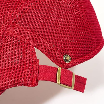 Xinveen Men's Mesh Cap Breathable Summer Newsboy Hat Adjustable Beret Ivy Cap Irish Cabbie Driving Hunting Hats - color: Red