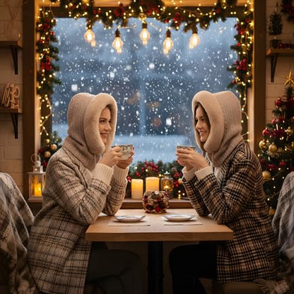 HUAMULAN Women Cable Knit Balaclavas Winter Fleece Lined Beanie Hat - color: Khaki
