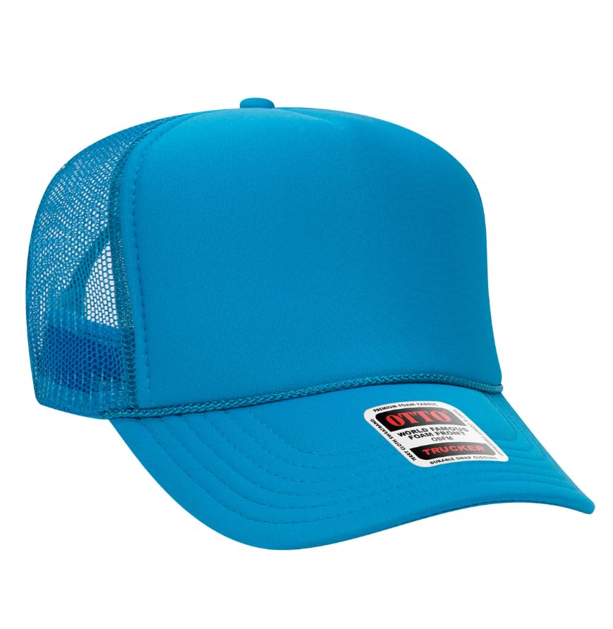 Otto Cap 5-Panel High Crown Mesh Back Trucker Hat - color: Neon Blue