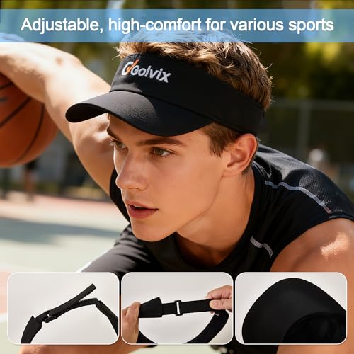 2-in-1 Convertible Golf Visor & Baseball Cap, Lightweight Breathable Sports Hat for Men & Women, Adjustable 100% Polyester - color: Black