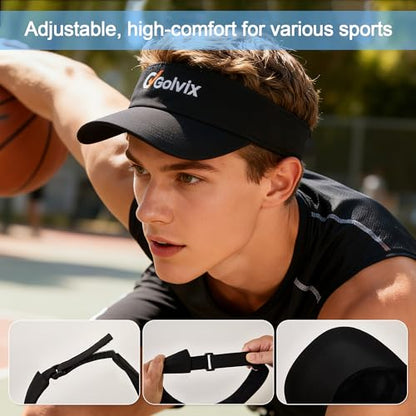 2-in-1 Convertible Golf Visor & Baseball Cap, Lightweight Breathable Sports Hat for Men & Women, Adjustable 100% Polyester - color: Black
