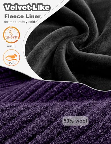 Fleece Lined Wool Short Fisherman Beanie Men Women Cuff Winter Hat - color: 1pc-purple