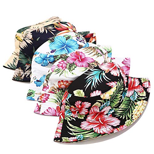 Unisex Print Double-Side-Wear Reversible Bucket Hat - color: Flower Black